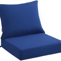 Outdoor Seat Cushion Set 24 x 24 x 4 Inch, Waterproof & Fade Resistant Patio Furniture Cushions with Removable Cover and Ties, Thick Deep Seating Pads for Outside Chair Sofa Couch, Blue