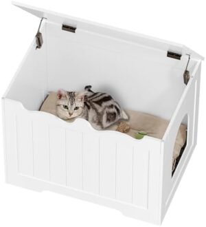 Cat Litter Box Enclosure, Top Opening Hidden Litter Box Cabinet Furniture, Indoor Cat House, Farmhouse Style, for Hallways, Bedrooms, 27.6 x 19.7 x 20.9 Inches, White CB84803X - Image 9