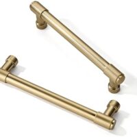TUNNY 10 Pack Modern Round Cabinet Handle-5"/128mm Screw Spacing Champagne Bronze Furniture Hardware Handles for Kitchen Cabinets Bedroom Cabinet Pull