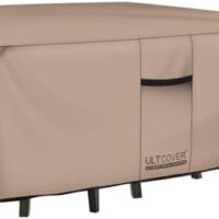 ULTCOVER Rectangular Patio Heavy Duty Table Cover - 600D Tough Canvas Waterproof Outdoor Dining Table and Chairs General Purpose Furniture Cover Size 111L x 74W x 28H inch