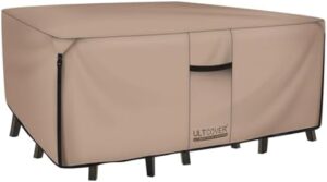 ULTCOVER Rectangular Patio Heavy Duty Table Cover - 600D Tough Canvas Waterproof Outdoor Dining Table and Chairs General Purpose Furniture Cover Size 111L x 74W x 28H inch