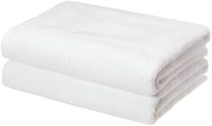 Amazon Basics 2 Piece Quick-Dry Oversize Bath Towel, 100% Cotton, White, 54" x 30"