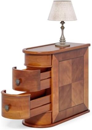 LITTLE TREE Wood End Table with 2 Drawers Sofa Side Table, No Assembly Required Vintage Slim Nightstand Bedside Table for Bedroom - Image 9