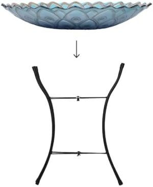Teamson Home Handpainted Mosaic Flower Fusion Glass Pedestal Bird Bath for Outdoor Patio Garden Backyard Decking Décor, 21 inch Height, Blue and Purple - Image 6