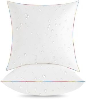 LEBO 18 x 18 Outdoor Pillow Inserts - Waterproof Decorative Throw Pillows with Down Alternative Filling for Patio Furniture Couch Sofa - Pack of 2, White