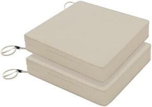 Favoyard Patio Chair Cushions 20 x 20 x 3 Inch Waterproof Outdoor Seat Cushions for Patio Furniture 3-Year Color Fastness Garden Sofa Couch Chair Pads with Handle & Adjustable Straps Set of 2, Beige