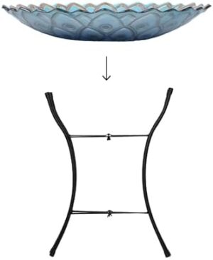 Teamson Home Handpainted Mosaic Flower Fusion Glass Pedestal Bird Bath for Outdoor Patio Garden Backyard Decking Décor, 21 inch Height, Blue and Purple - Image 8