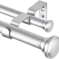 TONIAL 1 Inch Double Curtain Rods 66 to 120 Inches (5.5 to 10ft), Heavy Duty Decorative Drapery Rod Telescoping Splicing Dual Rod with Small Cap Finial, Silver
