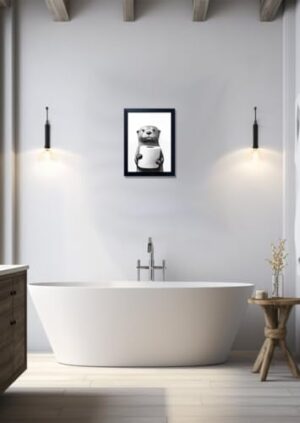 Bathroom Picture Wall Decor, Framed Black and White Bathroom Wall Art, Toilet Paper in Little Funny Raccoon's Hand Animal Canvas Print Painting - Image 7