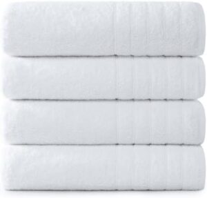 Casa Platino 30x60 100% Cotton Mercerized Large Bath Towels 4 Pack, Highly Absorbent and Quick Dry Bath Towels for Bathroom, Perfect White Towels for Hotels, Spa, Air Bnb, Adult Towels - White