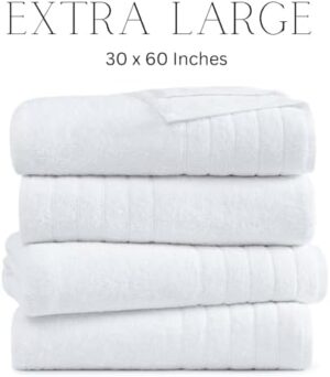 Casa Platino 30x60 100% Cotton Mercerized Large Bath Towels 4 Pack, Highly Absorbent and Quick Dry Bath Towels for Bathroom, Perfect White Towels for Hotels, Spa, Air Bnb, Adult Towels - White - Image 2