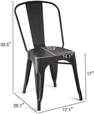 Amazon Basics Metal Dining Chairs, Easy to Assemble, Sturdy, 4 Pack, 20.1" D x 17.1" W x 33.5" H, Matte Black - Image 3