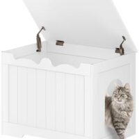 Cat Litter Box Enclosure, Top Opening Hidden Litter Box Cabinet Furniture, Indoor Cat House, Farmhouse Style, for Hallways, Bedrooms, 27.6 x 19.7 x 20.9 Inches, White CB84803X