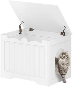 Cat Litter Box Enclosure, Top Opening Hidden Litter Box Cabinet Furniture, Indoor Cat House, Farmhouse Style, for Hallways, Bedrooms, 27.6 x 19.7 x 20.9 Inches, White CB84803X