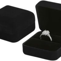 2 Pieces Velvet Metal Wedding Ring Box, Elegant Jewelry Earring Studs Gift Box for Women Girl, Ring Holder Case for Engagement Proposal, Anniversary, Bridal Party Decor (Black)