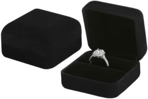 2 Pieces Velvet Metal Wedding Ring Box, Elegant Jewelry Earring Studs Gift Box for Women Girl, Ring Holder Case for Engagement Proposal, Anniversary, Bridal Party Decor (Black)