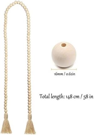 Farmhouse Beads 58in Wood Bead Garland with Tassels Rustic Country Decor Prayer Boho Beads Big Wall Hanging Decor - Image 2