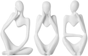 BrownLove 3pcs Decor White Thinker Statue Abstract Art Sculpture,Resin Collectible Figurines for Home Living Room Office Shelf Decoration
