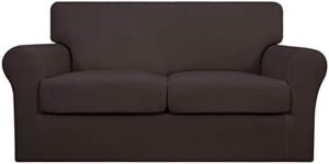 Easy-Going 3 Pieces Stretch Soft Couch Cover for Dogs - Washable Sofa Slipcover for 2 Separate Cushion Couch - Elastic Furniture Protector for Pets, Kids (Loveseat, Chocolate)