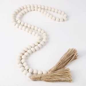 Farmhouse Beads 58in Wood Bead Garland with Tassels Rustic Country Decor Prayer Boho Beads Big Wall Hanging Decor - Image 3