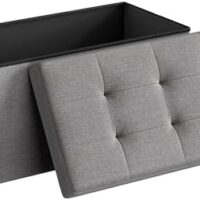 SONGMICS MAZIE Collection - 30 Inches Folding Storage Ottoman Bench, Ottoman Foot Rest, End of Bed Bench, Storage Chest, Load 660 lb, for Living Room, Bedroom, Entryway, Light Gray ULSF47G