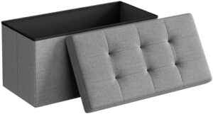 SONGMICS MAZIE Collection - 30 Inches Folding Storage Ottoman Bench, Ottoman Foot Rest, End of Bed Bench, Storage Chest, Load 660 lb, for Living Room, Bedroom, Entryway, Light Gray ULSF47G