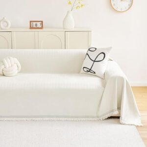 hyha Couch Cover for Dogs, Boho Sofa Covers for 3 Cushion Couch Washable, Chenille Sofa Slipcover for Pets, Soft Loveseat Sectional Couch Throw Blankets with Tassels (Beige, 71x118 Inch) - Image 2