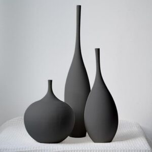 Black Ceramic Vase Modern Boho Wabi-Sabi Flower Vase Set of 3 Decorative Aesthetic Vases for Centerpieces Pampas Matte Minimalist Vases for Living Room Table Shelf Home Decor Gift