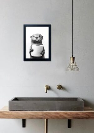 Bathroom Picture Wall Decor, Framed Black and White Bathroom Wall Art, Toilet Paper in Little Funny Raccoon's Hand Animal Canvas Print Painting - Image 9