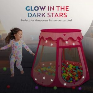 Playz Ball Pit Princess Castle Play Tent for Girls w/ 50 Balls Included - Pop Up Children Play Tent for Indoor & Outdoor Use - Playland Playhouse Tent w/ & Glow in The Dark Stars & Zipper Storage Case - Image 6