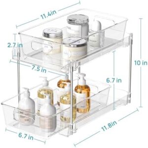 Vtopmart 4 Pack Bathroom Organizer, 2 Tier Clear Under Sink Organizers Vanity Countertop Storage Container,Cabinet Drawers Bins, Pull-Out Organization with Track for Pantry, Kitchen - Image 2