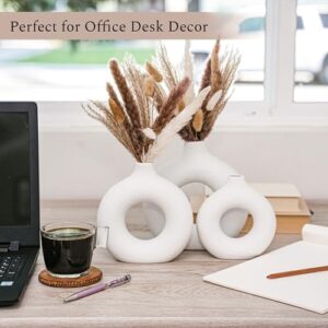 VELOVA Set of 3 White Ceramic Vase with 65 PCS Dried Pampas Grass Flowers Aesthetic Boho Modern Small Round Cute Vases for Decor Living Room Coffee Table Shelf Bedroom Office Desk Home Gifts Women Mom - Image 6