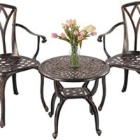 Jardin DE CENTENNAIL 3-Piece Outdoor Bistro Set Cast Aluminum Rust-Resistant Patio Furniture Armchairs Design (Copper)