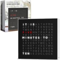 Sharper ImageĀ® LED Word Clock Pro with Dimmable Light, 9.45" Modern Design, & Red 5-Minute Alerts| Electronic Accent Wall & Desk Clock| Contemporary Home & Office Decor| Housewarming Gift