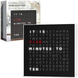 Sharper Image® LED Word Clock Pro with Dimmable Light, 9.45" Modern Design, & Red 5-Minute Alerts| Electronic Accent Wall & Desk Clock| Contemporary Home & Office Decor| Housewarming Gift
