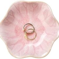 Lotus Leaf Shape Decorative Ring Tray, Small Key Bowl, Ceramic Trinket Tray Jewelry Dish Organizing Necklace Earrings, Home Decoration for Mom Best Friend Sister, Pink.