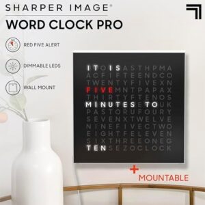 Sharper Image® LED Word Clock Pro with Dimmable Light, 9.45" Modern Design, & Red 5-Minute Alerts| Electronic Accent Wall & Desk Clock| Contemporary Home & Office Decor| Housewarming Gift - Image 2