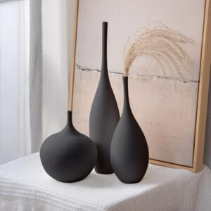 Black Ceramic Vase Modern Boho Wabi-Sabi Flower Vase Set of 3 Decorative Aesthetic Vases for Centerpieces Pampas Matte Minimalist Vases for Living Room Table Shelf Home Decor Gift - Image 5