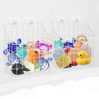 CIEOVO 2 Pieces Bath Toy Storage Holder for Bathtub, Hanging Metal Mesh Bath Toy Organizer Large Capacity Bathtub Toy Storage Shower Caddy for Bathroom Storing Clothes Toiletries
