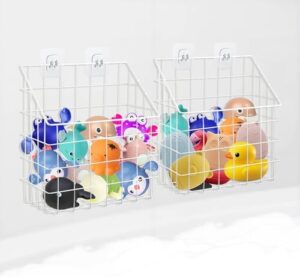 CIEOVO 2 Pieces Bath Toy Storage Holder for Bathtub, Hanging Metal Mesh Bath Toy Organizer Large Capacity Bathtub Toy Storage Shower Caddy for Bathroom Storing Clothes Toiletries