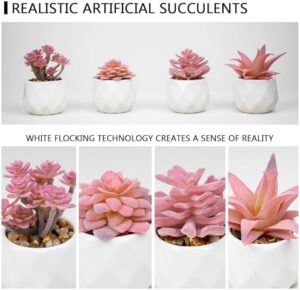 VIVERIE Mini Succulents Plants Artificial in Pots-Rose Pink, Christmas Small Fake Succulents Plants for Home Halloween Decor Indoor for Women, White Ceramic, Set of 4, Gifts for Mom - Image 3