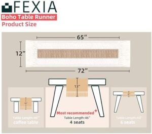 FEXIA Boho Table Runner for Spring Home Decor with Tassels 72 Inches Long Farmhouse Rustic Table Runner Macrame Burlap Table Decoration for Living Room Bridal Shower(12x72 Inches) - Image 2