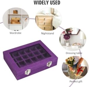 Velvet Jewelry Box 24 Grid Jewelry Ring Display Organiser Box Tray Holder Earrings Storage Case for Girls Wife Mom Women (Purple) - Image 6
