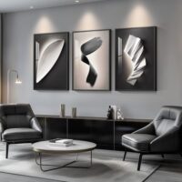 Framed Large Modern Black and White for Living Room Abstract Wall Art, Bright Style 3 Piece Wall Decor, Artwork for Walls, Paintings Pictures for Hallway, Dining, Office 24x36 Inch