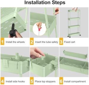 SPACELEAD Slim Storage Cart 4 Tier,Bathroom Organizer Rolling Utility,Mobile Shelving Unit Slide Out for Office, Kitchen, Laundry Room & Narrow Places，Green - Image 2