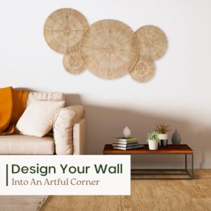 CHI AN 18 Inch Boho Wall Decor – Set of 5 Woven Jute Wall Baskets, Boho Wall Art & Decorative Basket Set, Farmhouse Wall Hanging, Handwoven Wall Plates for Living Room, Bedroom – 18", 14", 11", 8", 7" - Image 5