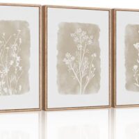 CHDITB Botanical Farmhouse Wall Art Set, Framed Boho Plant Wall Decor, Neutral Minimalist Floral Wall Painting, Rustic Wildflower Canvas Art Prints for Living Room, Bedroom, Bathroom - Large 16"x24"x3