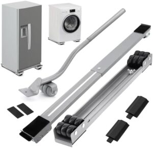 Appliance Rollers with Upgraded Furniture Lifter Tools, Extendable Appliance Heavy Duty Furniture Mover with Wheels Stand Sliders Washers Dryers Moving Base Kitchen Refrigerators Sofa Countertop Grey