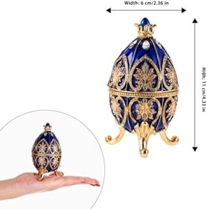 ELLDOO Faberge Egg Style Trinket Box, Enameled Jewelry Box Unique Decorative Metal Box Classic Ornaments Gift for Home Decor, Blue - Image 2