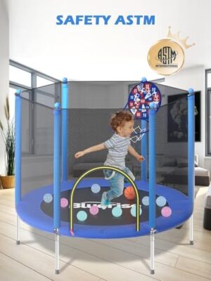 BLUERISE Trampoline 55IN 6FT Toddler Trampoline for Kids Indoor Outdoor Play for Kids Trampoline Basketball Hoop Attachment with Enclosure Net Easy to Assemble Outdoor Indoor Trampoline - Image 2